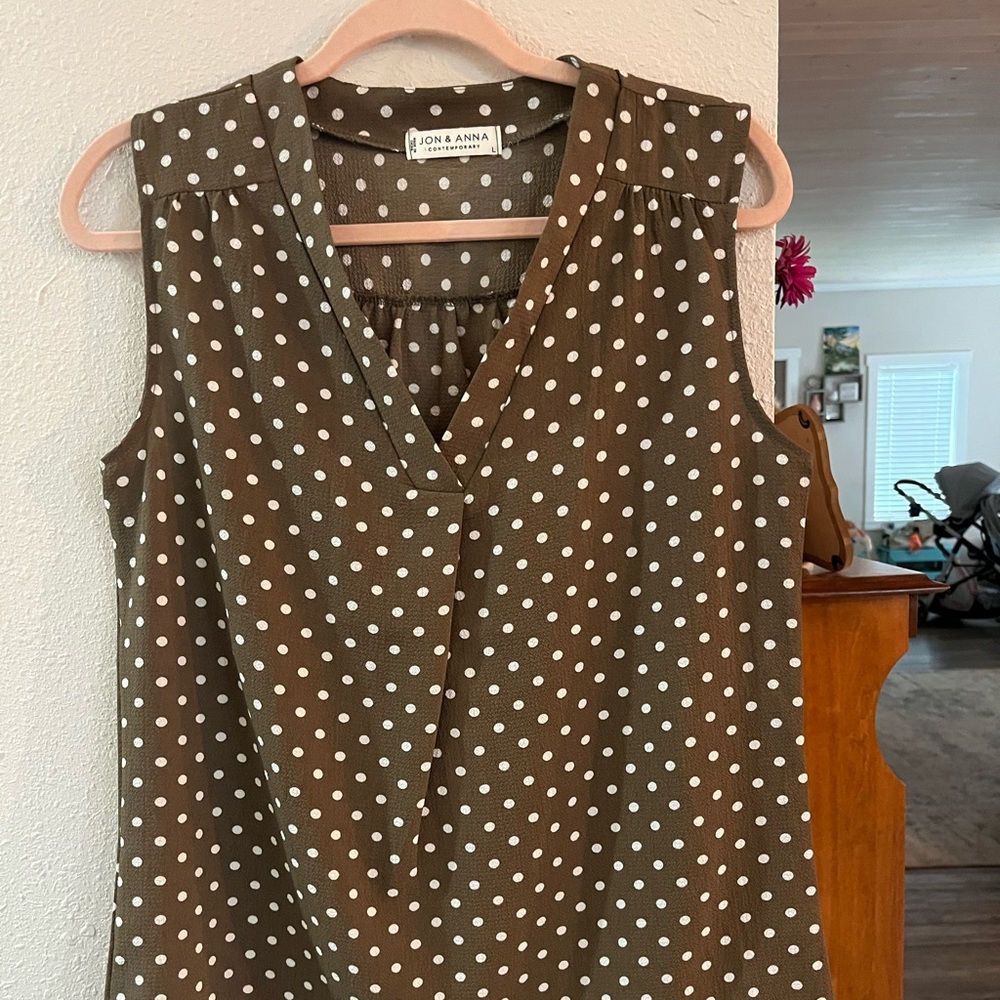 Large polka dot  v neck blouse